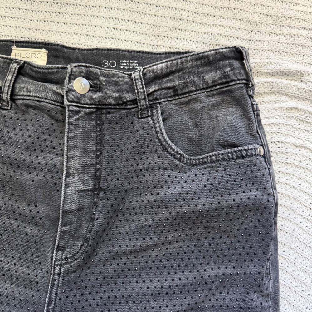 Pilcro Anthropologie Black Embellished Studded Straight Leg Jeans Size 30 - Picture 5 of 6